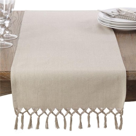 SARO 1835.N1690B 16 X 90 In. Oblong Knotted Tassel Design Table Runner  Natural